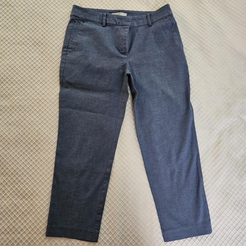 LOFT Riveria Slim Textered Blue Cropped Pants